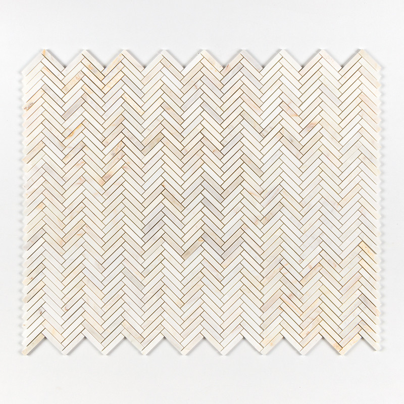 Calacatta Amber Honed Herringbone 5/8×3 Marble Mosaics 10 7/16×12 13/16 (MS01999)