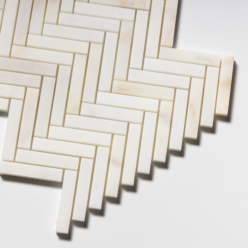 Calacatta Amber Honed Herringbone 5/8×3 Marble Mosaics 10 7/16×12 13/16 (MS01999)