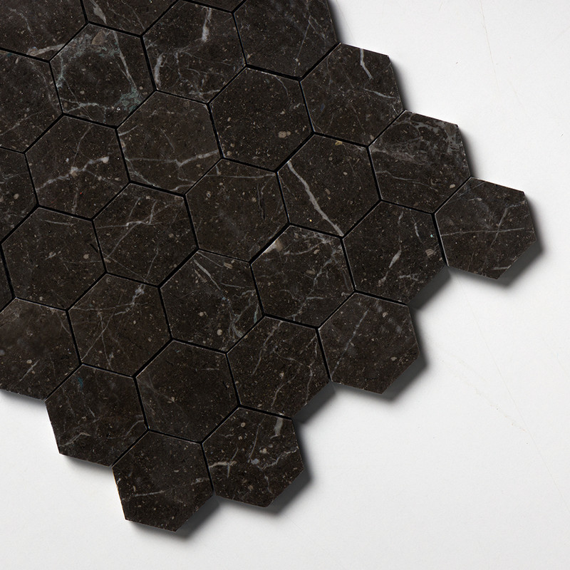 Iris Black Honed Hexagon Marble Mosaics 10 3/8×12 (MS02002)