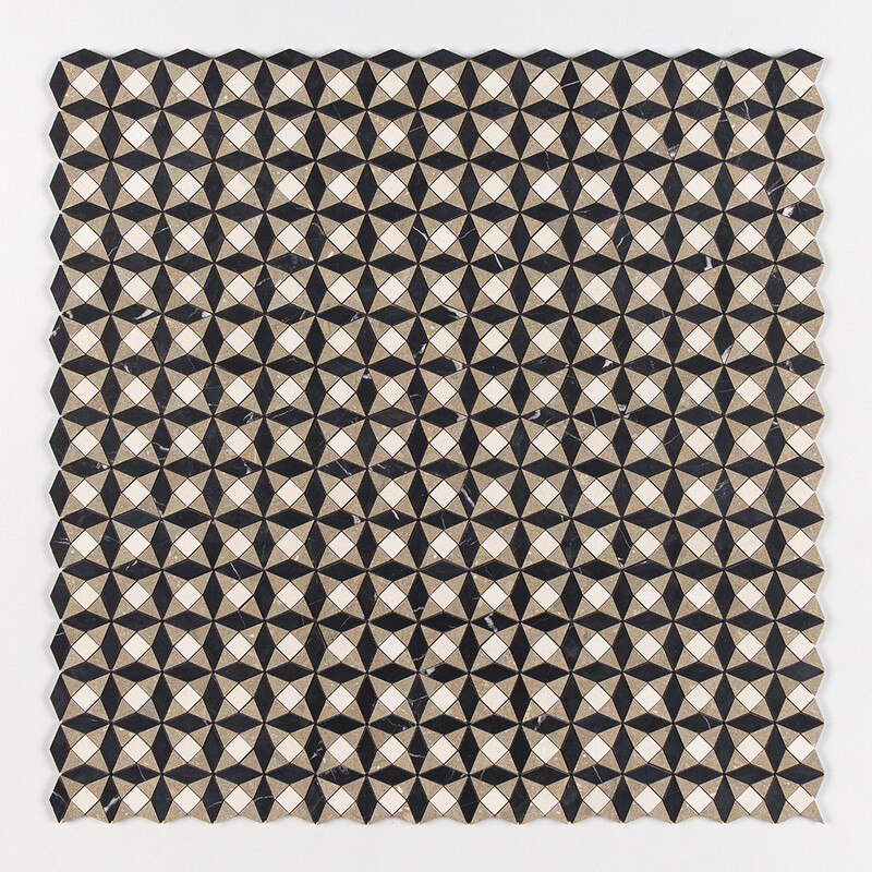 Black, Champagne, Olive Green Honed Ghaya Marble Mosaics 12×12 (MS02085)
