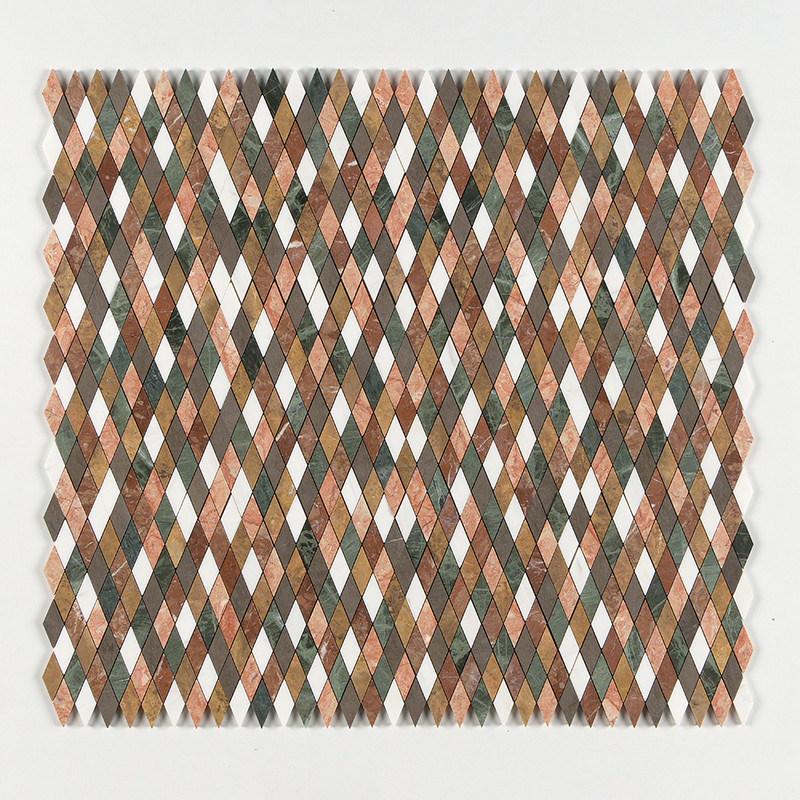 Snow White, Bosphorus, Red Laguna, Yello Honed Hazem Marble Mosaics 10 1/8×12 1/8 (MS02086)