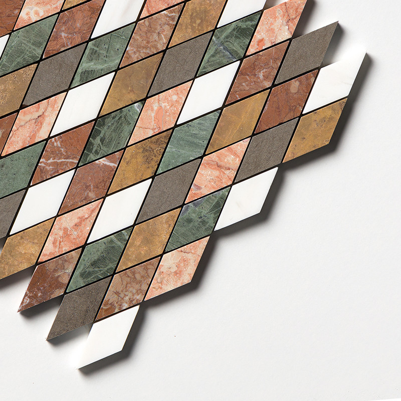 Snow White, Bosphorus, Red Laguna, Yello Honed Hazem Marble Mosaics 10 1/8×12 1/8 (MS02086)