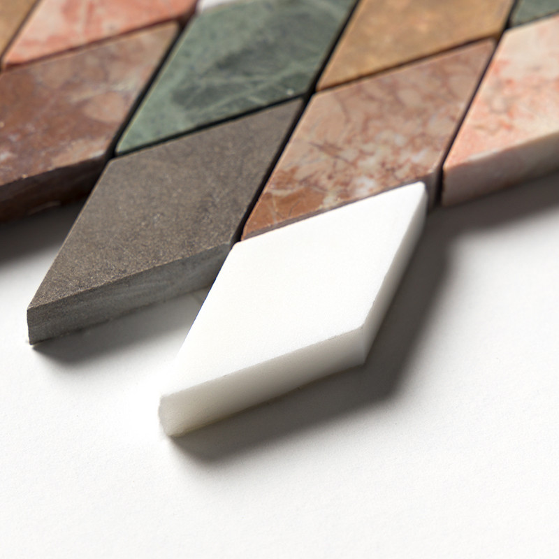Snow White, Bosphorus, Red Laguna, Yello Honed Hazem Marble Mosaics 10 1/8×12 1/8 (MS02086)