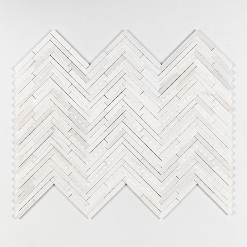 Bianco Dolomiti Classic Honed Large Herringbone Marble Mosaics 12 7/8×9 11/32 (MS02137)