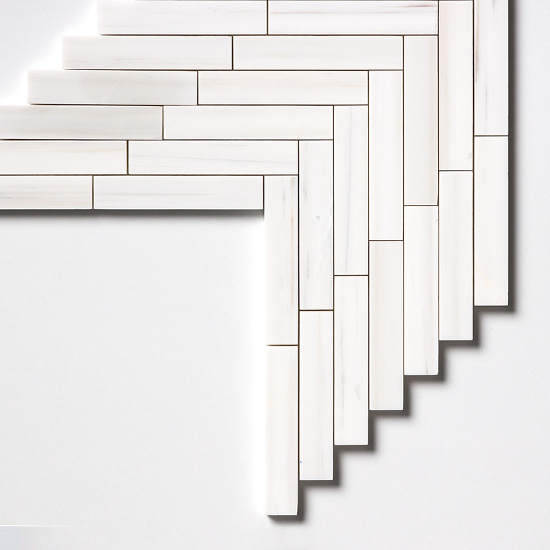 Bianco Dolomiti Classic Honed Large Herringbone Marble Mosaics 12 7/8×9 11/32 (MS02137)