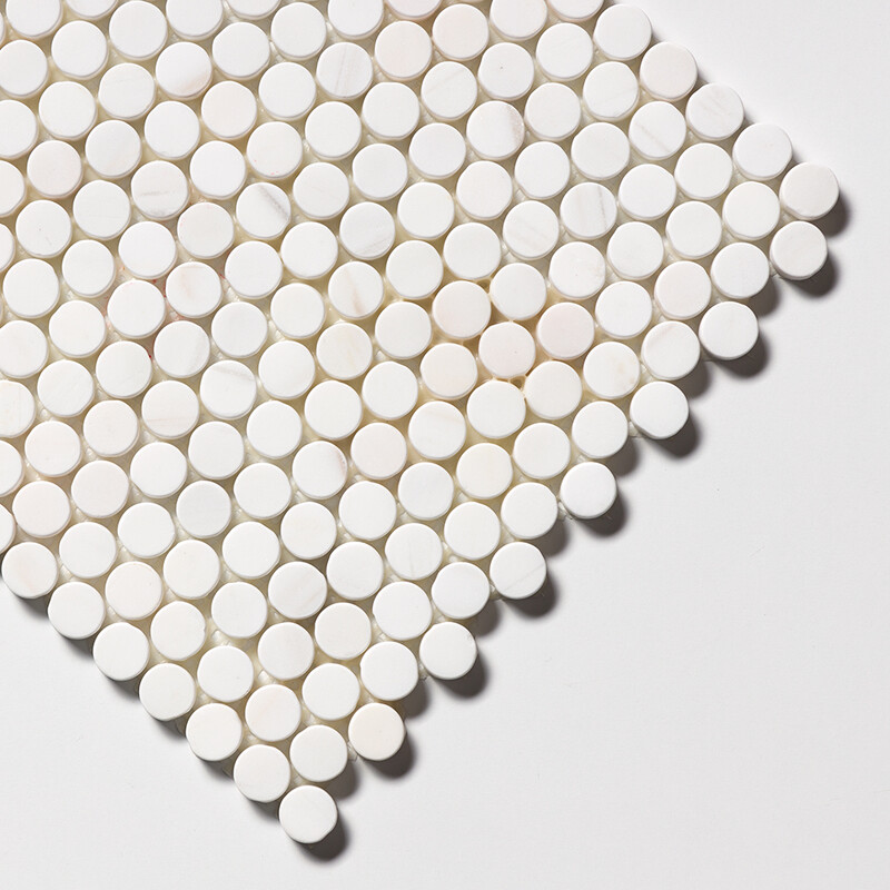 Snow White Tumbled Penny Round Marble Mosaics 11 1/4×11 3/4 (MS02157)