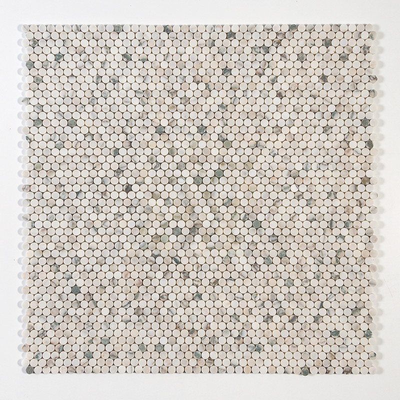 Calacatta Green Honed Penny Round Marble Mosaics 11 1/4×11 3/4 (MS02168)