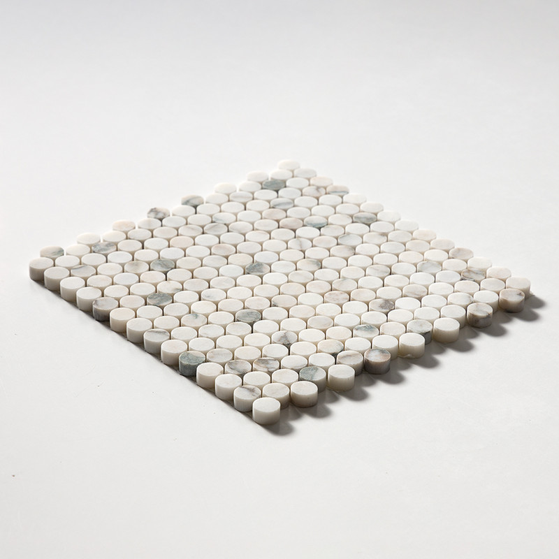 Calacatta Green Honed Penny Round Marble Mosaics 11 1/4×11 3/4 (MS02168)