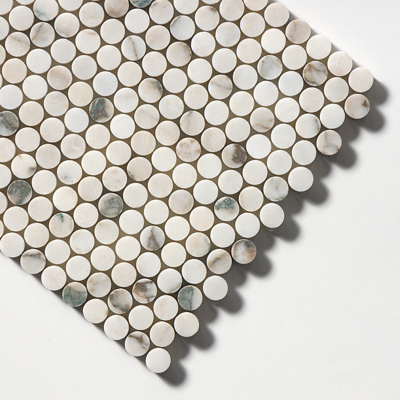 Calacatta Green Honed Penny Round Marble Mosaics 11 1/4×11 3/4 (MS02168)