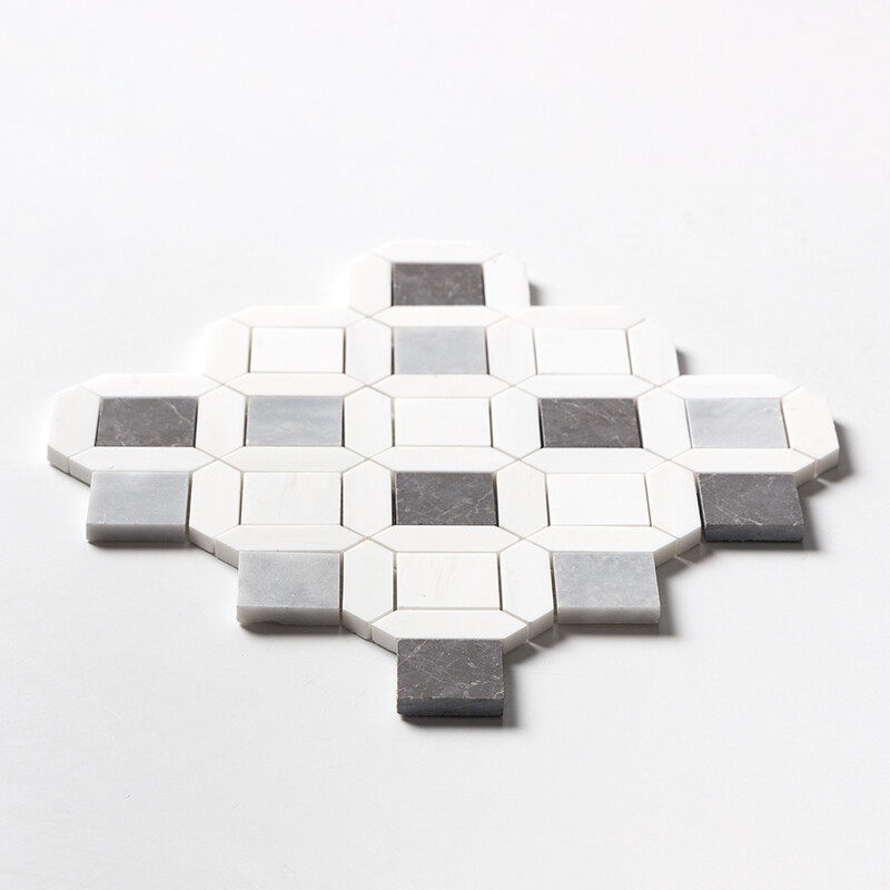 Allure L, Iris Black, Bianco Dolomiti Cl Honed Louna Marble Mosaics 12×12 (MS02192)