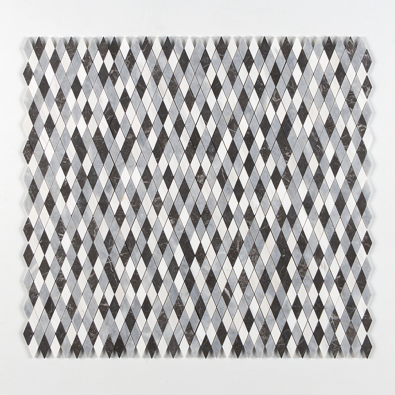 Allure L, Iris Black, Bianco Dolomiti Cl Honed Hazem Marble Mosaics 12×12 (MS02193)