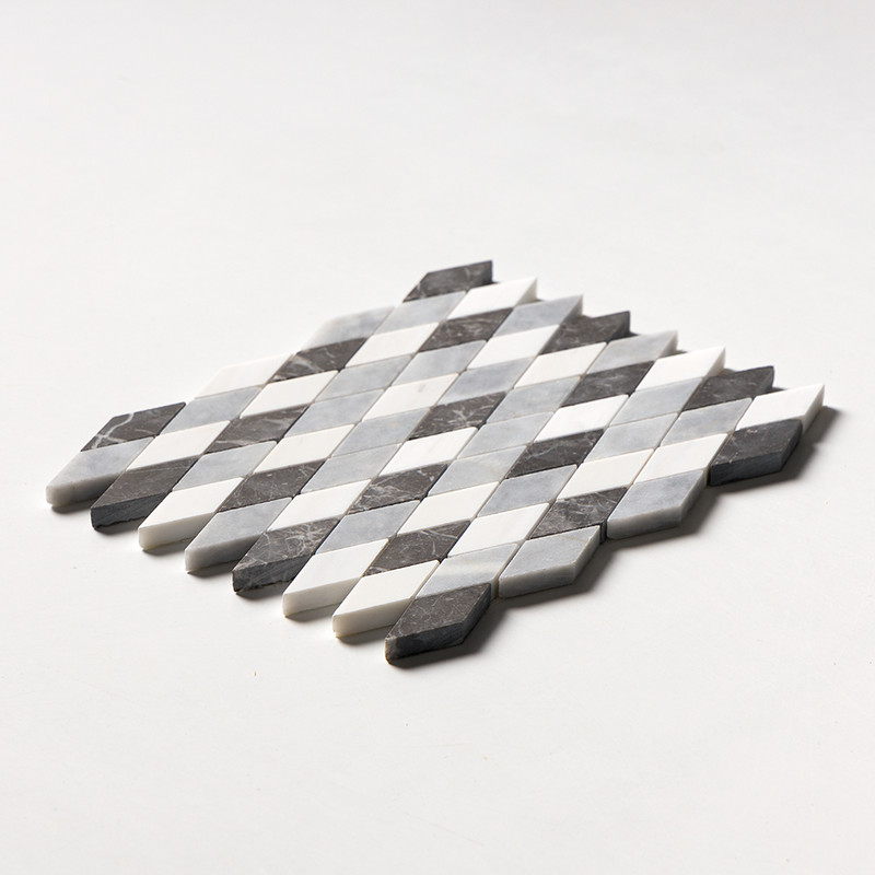 Allure L, Iris Black, Bianco Dolomiti Cl Honed Hazem Marble Mosaics 12×12 (MS02193)