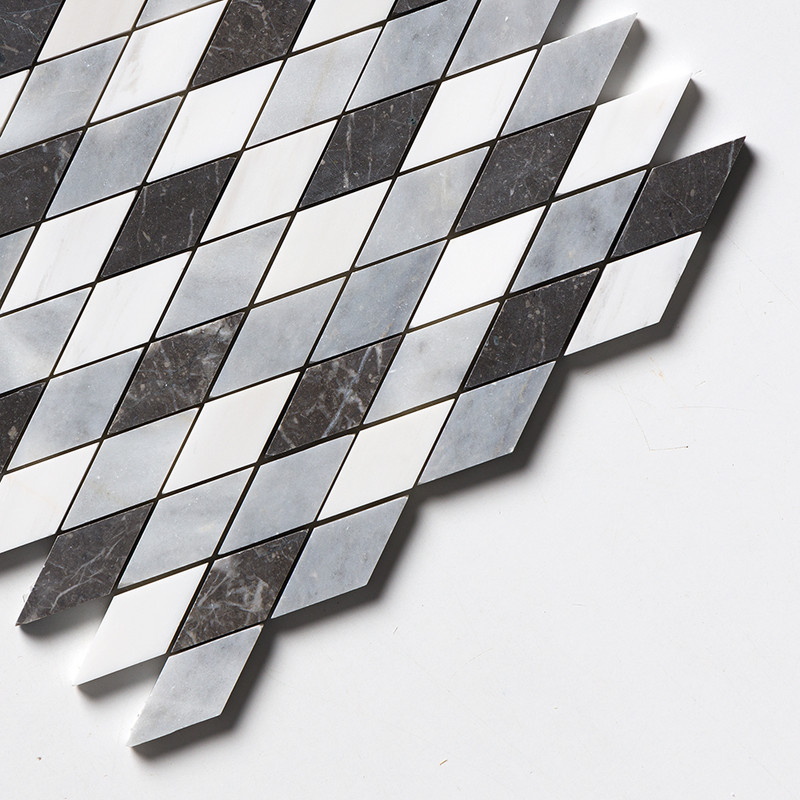 Allure L, Iris Black, Bianco Dolomiti Cl Honed Hazem Marble Mosaics 12×12 (MS02193)