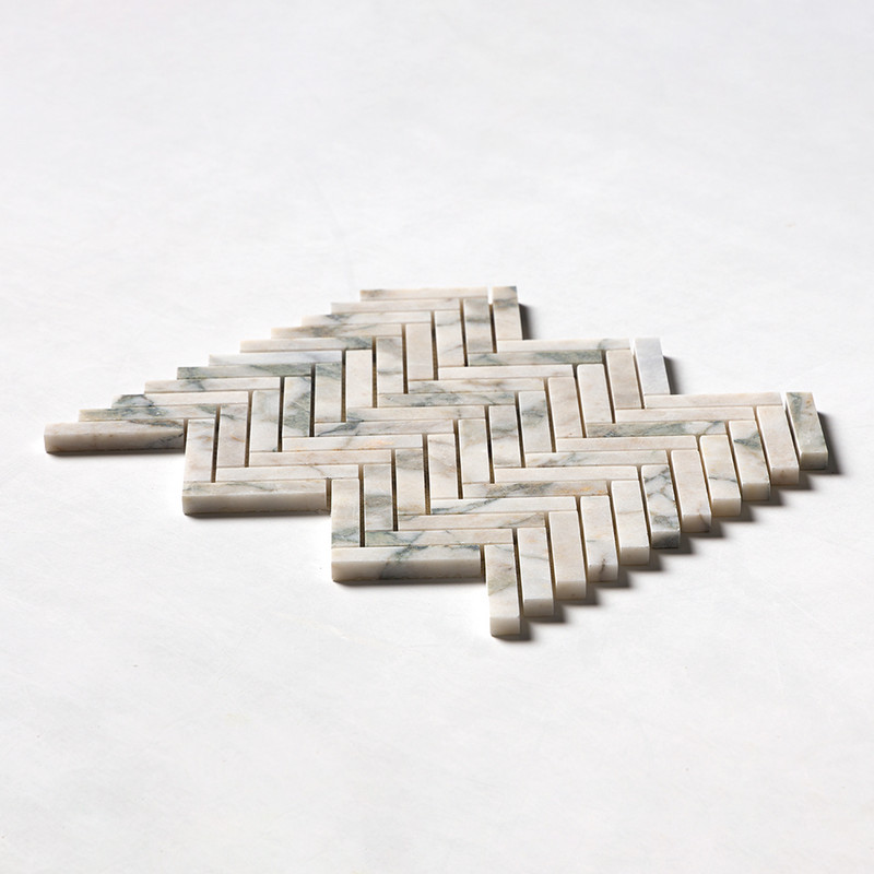 Calacatta Green Honed Herringbone 5/8×3 Marble Mosaics 10 7/16×12 13/16 (MS02231)