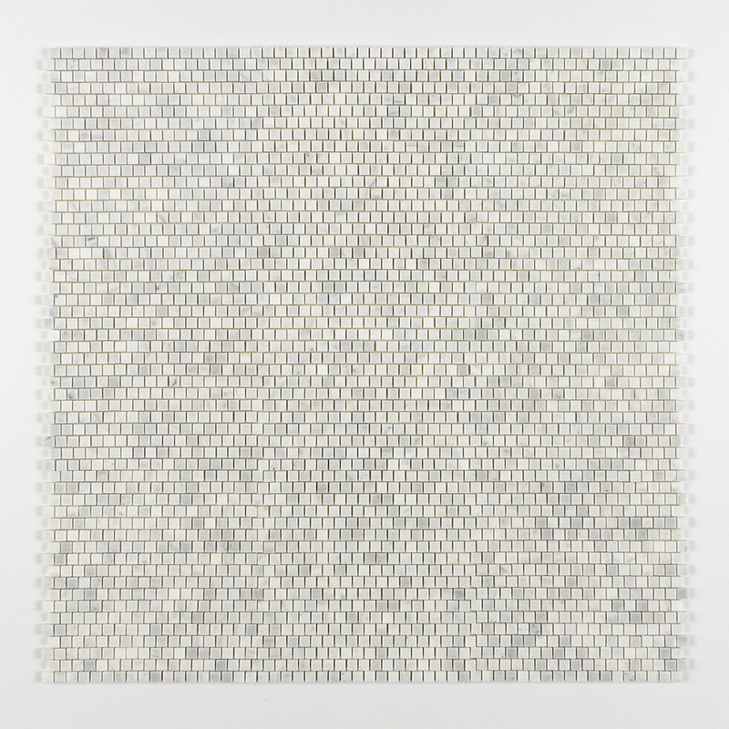 فسيفساء رخامية مصقولة من مزيج كارارا، ذات وصلات متداخلة، مقاس 5/8×5/8، مقاس 12×12 (MS02245)
