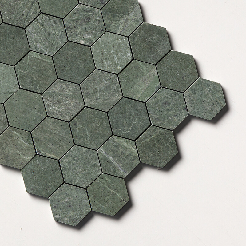 Verde Tia Honed Hexagon Marble Mosaics 10 3/8×12 (MS02377)
