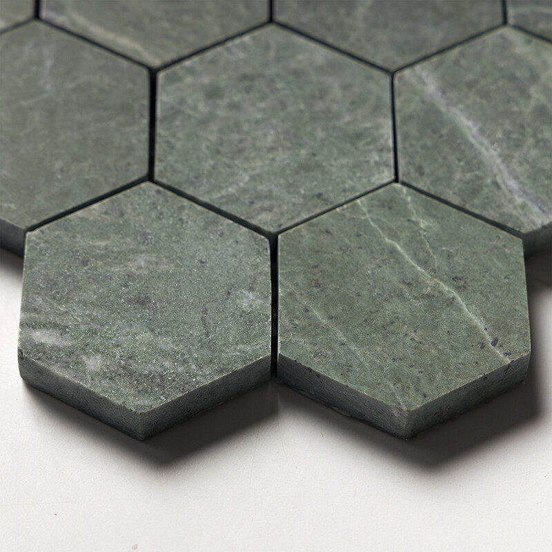 Verde Tia Honed Hexagon Marble Mosaics 10 3/8×12 (MS02377)