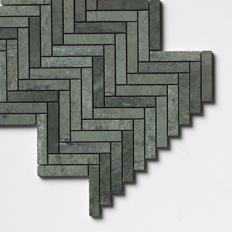 Verde Tia Honed Herringbone 5/8×3 Marble Mosaics 10 7/16×12 13/16 (MS02378)