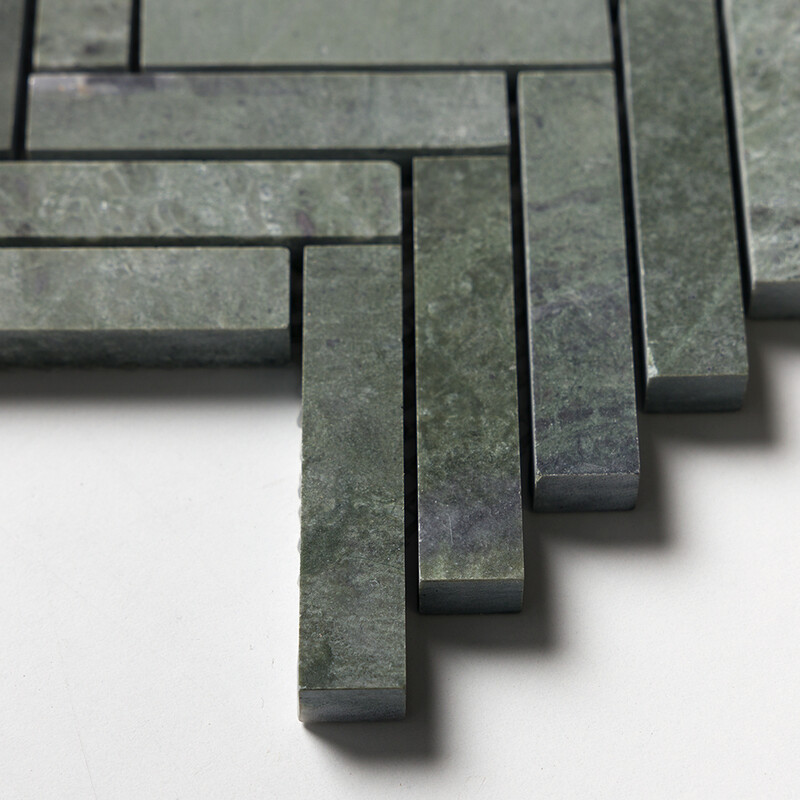 Verde Tia Honed Herringbone 5/8×3 Marble Mosaics 10 7/16×12 13/16 (MS02378)