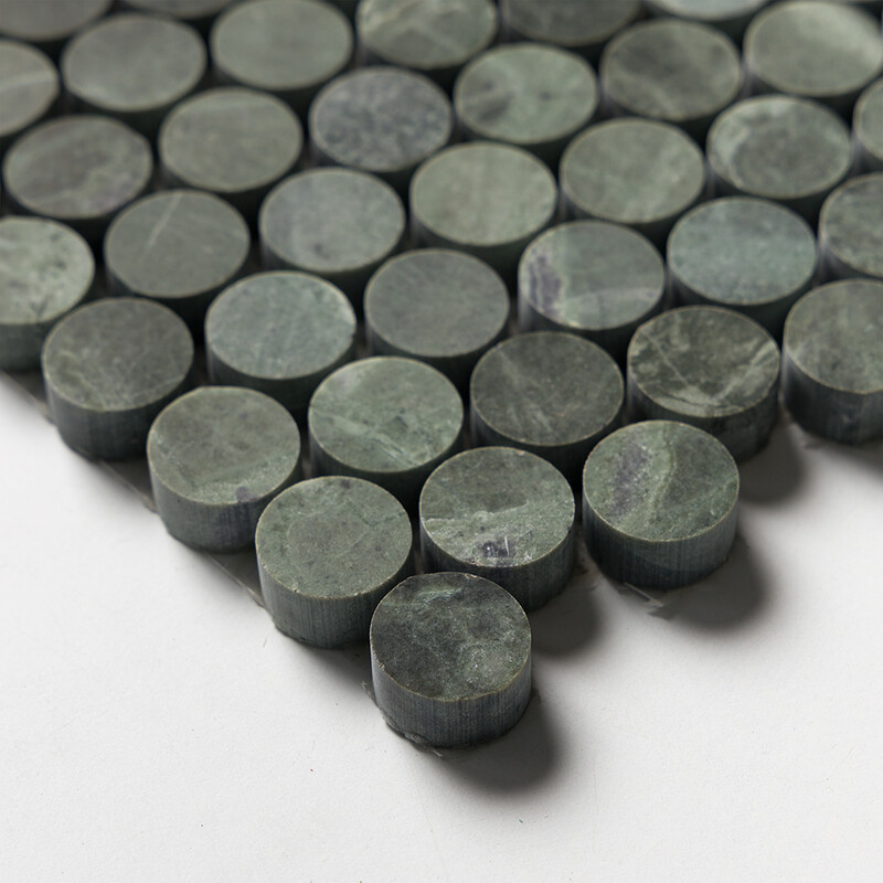 Verde Tia Honed Penny Round Marble Mosaics 11 1/4×11 3/4 (MS02379)