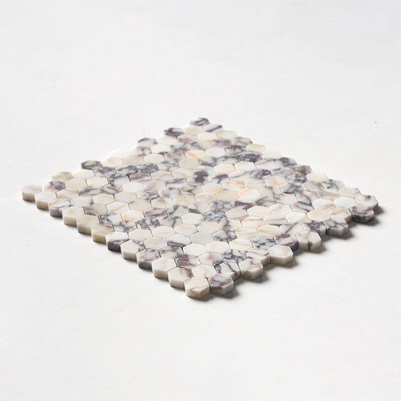 Calacatta Picasso Honed Hexagon 1×1 Marble Mosaics 11 1/2×12 1/4 (MS02570)