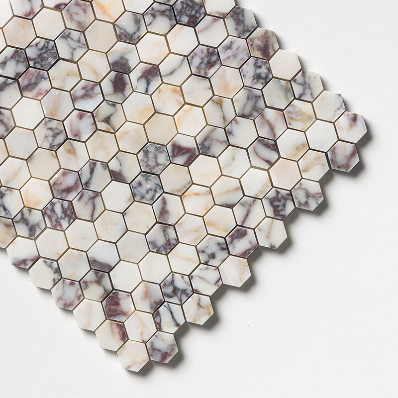 Calacatta Picasso Honed Hexagon 1×1 Marble Mosaics 11 1/2×12 1/4 (MS02570)