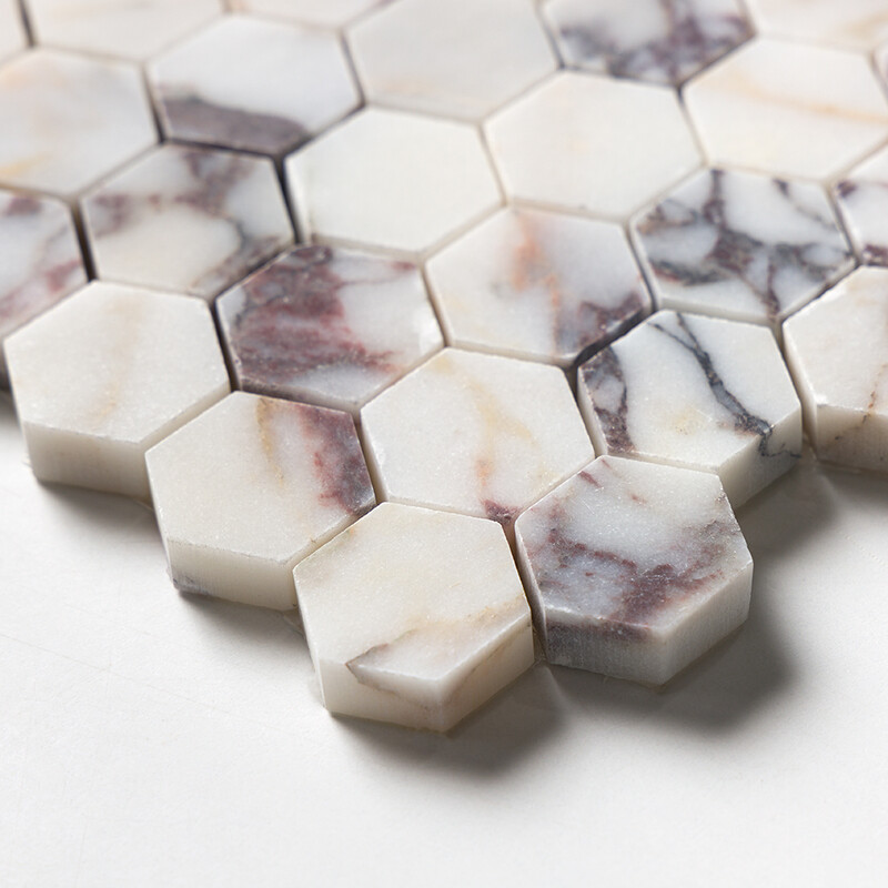 Calacatta Picasso Honed Hexagon 1×1 Marble Mosaics 11 1/2×12 1/4 (MS02570)