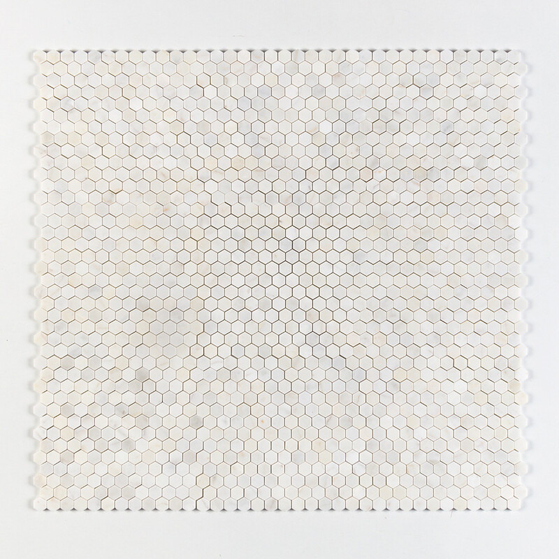 White Pearl Honed Hexagon 1×1 Marble Mosaics 11 1/2×12 1/4 (MS02580)