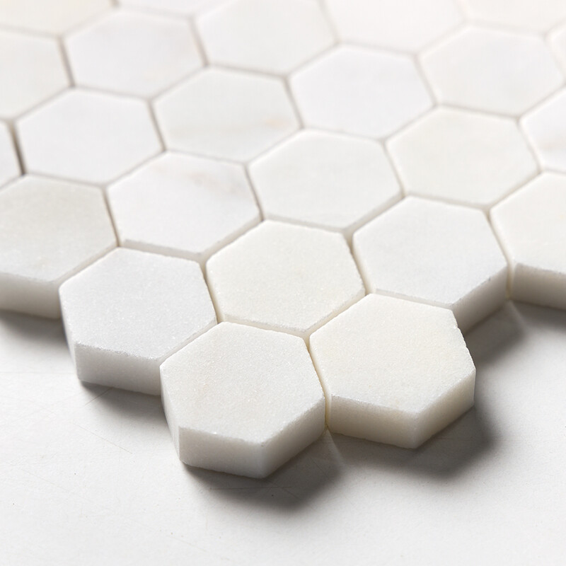 White Pearl Honed Hexagon 1×1 Marble Mosaics 11 1/2×12 1/4 (MS02580)