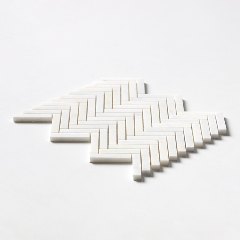 White Pearl Honed Herringbone 5/8×3 Marble Mosaic 10 7/16×12 13/16 (MS02581)