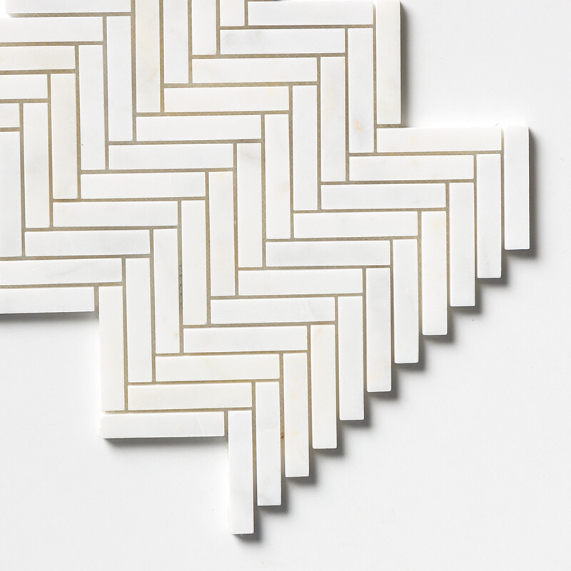 White Pearl Honed Herringbone 5/8×3 Marble Mosaic 10 7/16×12 13/16 (MS02581)