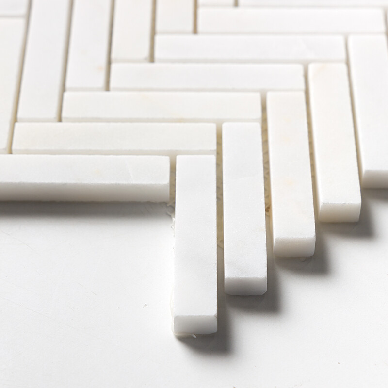 White Pearl Honed Herringbone 5/8×3 Marble Mosaic 10 7/16×12 13/16 (MS02581)