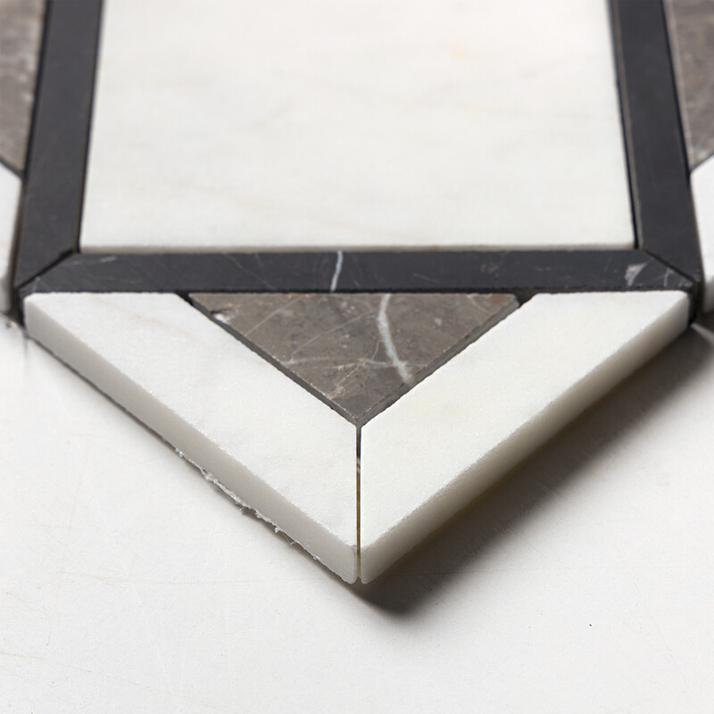 Black, Silver Drop, White Pearl Honed Kent Marble Mosaics 13 9/16×13 9/16 (MS02583)
