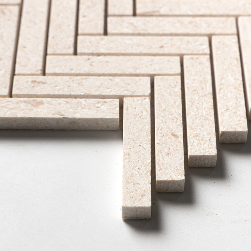 Desert Path Brushed Herringbone 5/8×3 Limestone Mosaics 10 7/16×12 13/16 (MS02595)