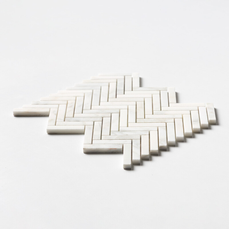 Calacatta Renaissance Honed Herringbone 5/8×3 Marble Mosaics 10 7/16×12 13/16 (MS02720)