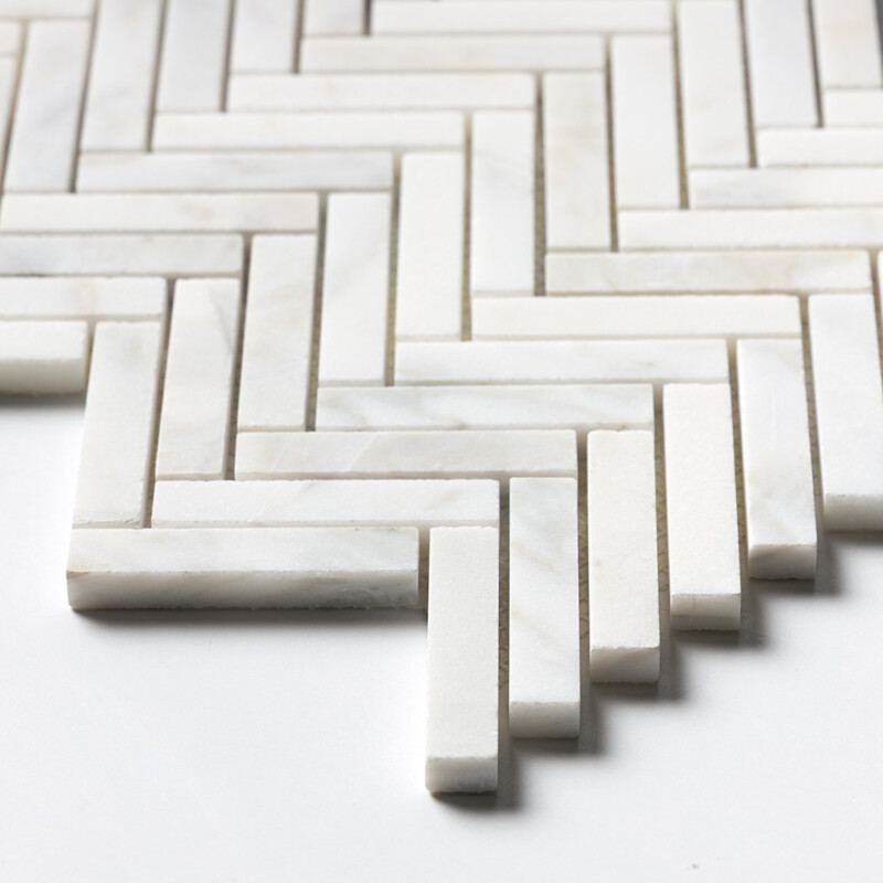 Calacatta Renaissance Honed Herringbone 5/8×3 Marble Mosaics 10 7/16×12 13/16 (MS02720)