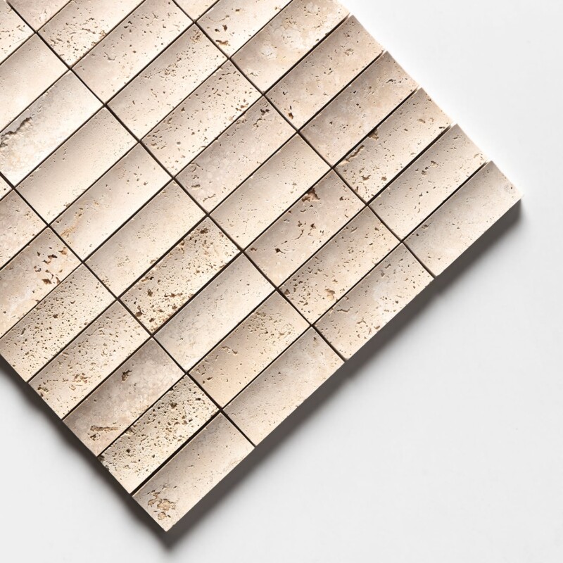 Ivory Patika Filled Mini Ion 1 1/4×3 Travertine Mosaics 12×12 (MS02758)