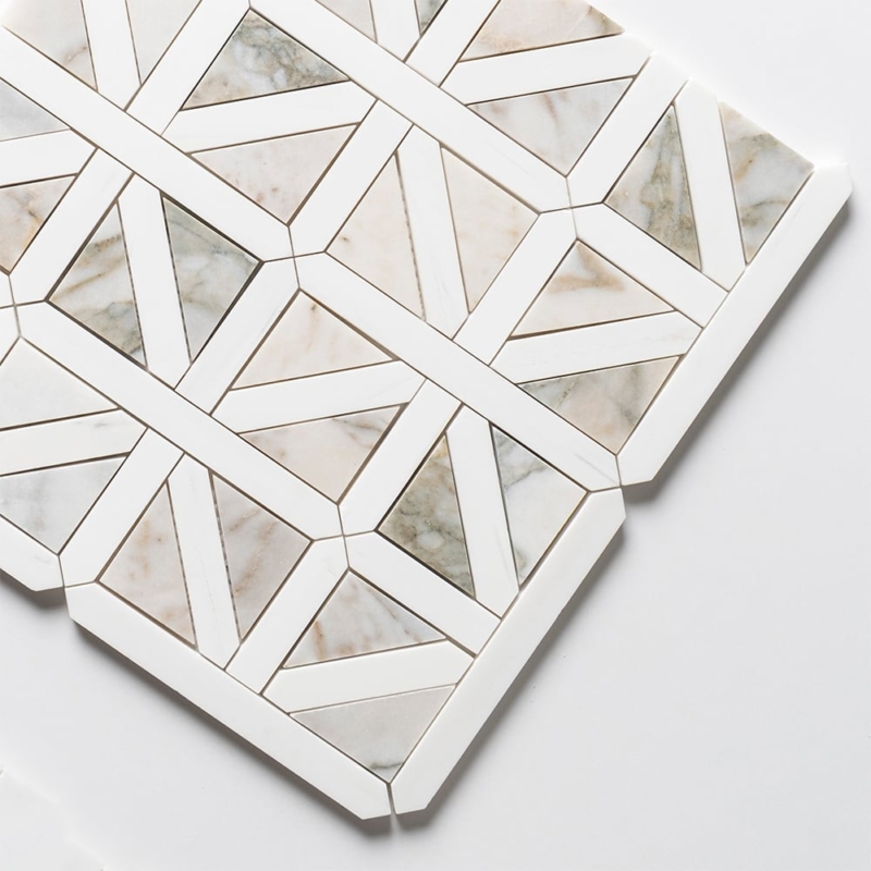 Snow White,Calacatta Green Honed Classic Lattice Marble Mosaics 14 3/4×14 3/4 (MS02920)