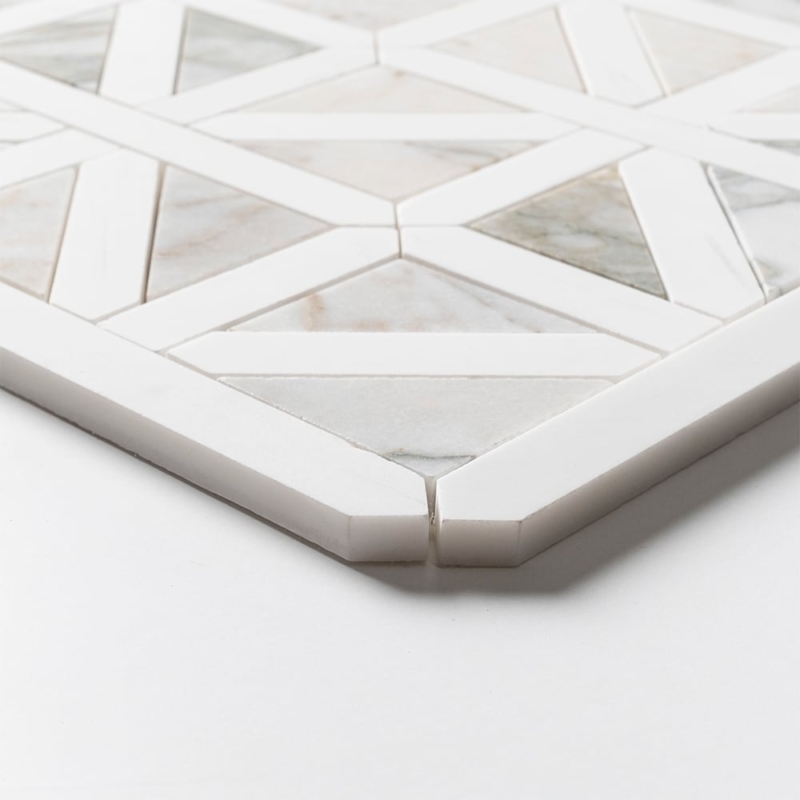 Snow White,Calacatta Green Honed Classic Lattice Marble Mosaics 14 3/4×14 3/4 (MS02920)