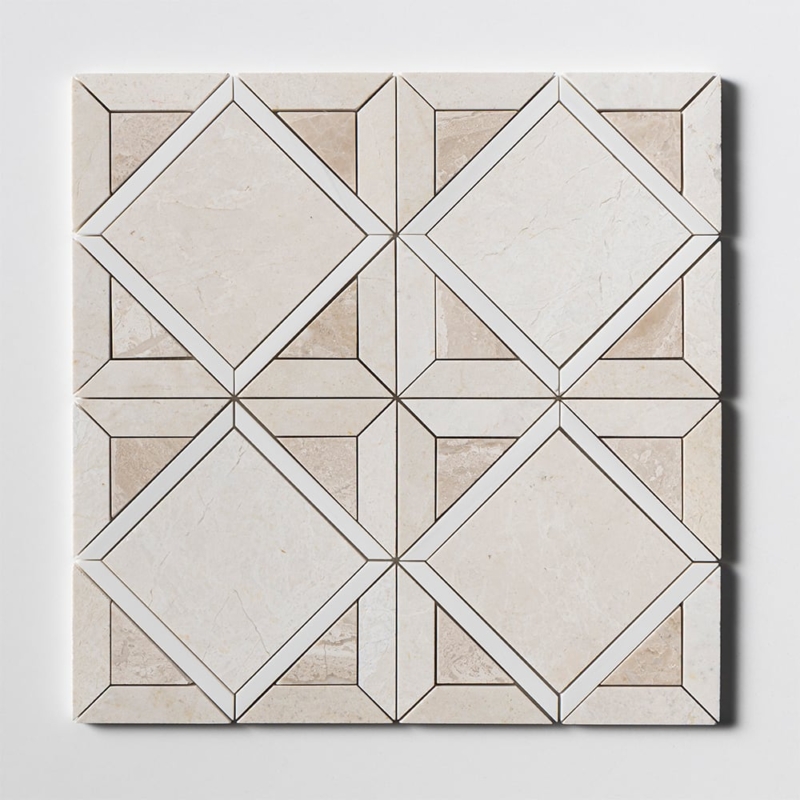 Diana Royal,Snow White,Vanilla Honed Kent Marble Mosaics 13 9/16×13 9/16 (MS02926)