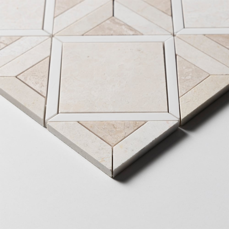 Diana Royal,Snow White,Vanilla Honed Kent Marble Mosaics 13 9/16×13 9/16 (MS02926)