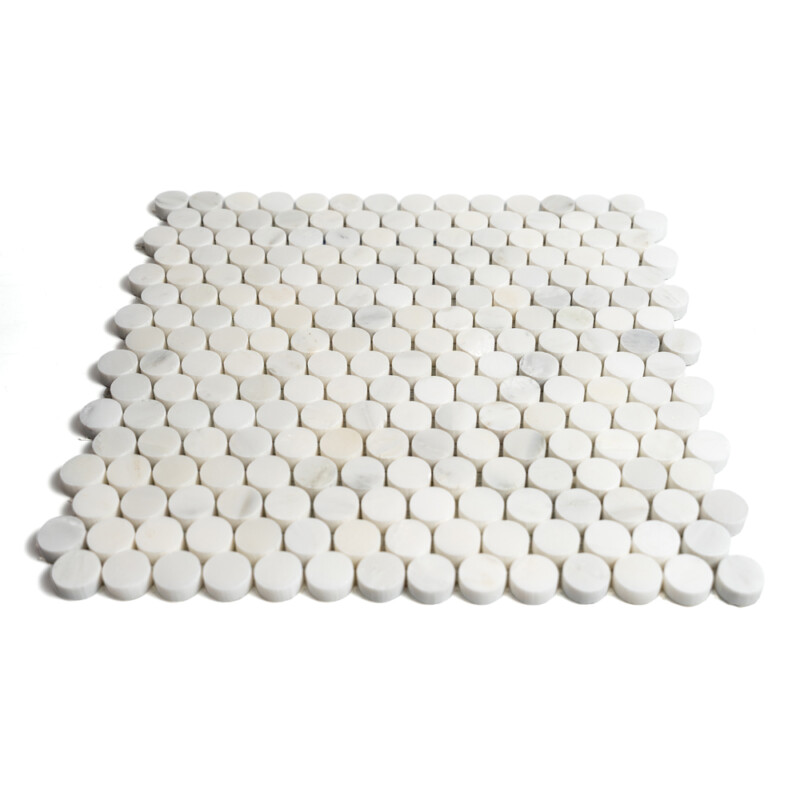 Calacatta Bella Honed Penny Round Marble Mosaics 11 1/4×11 3/4 (MS90586)