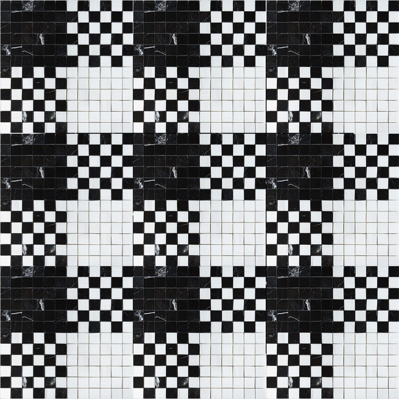 Black, Snow White Multi Finish Checker And Solid Marble Mosaics 12×12 (MS90768)
