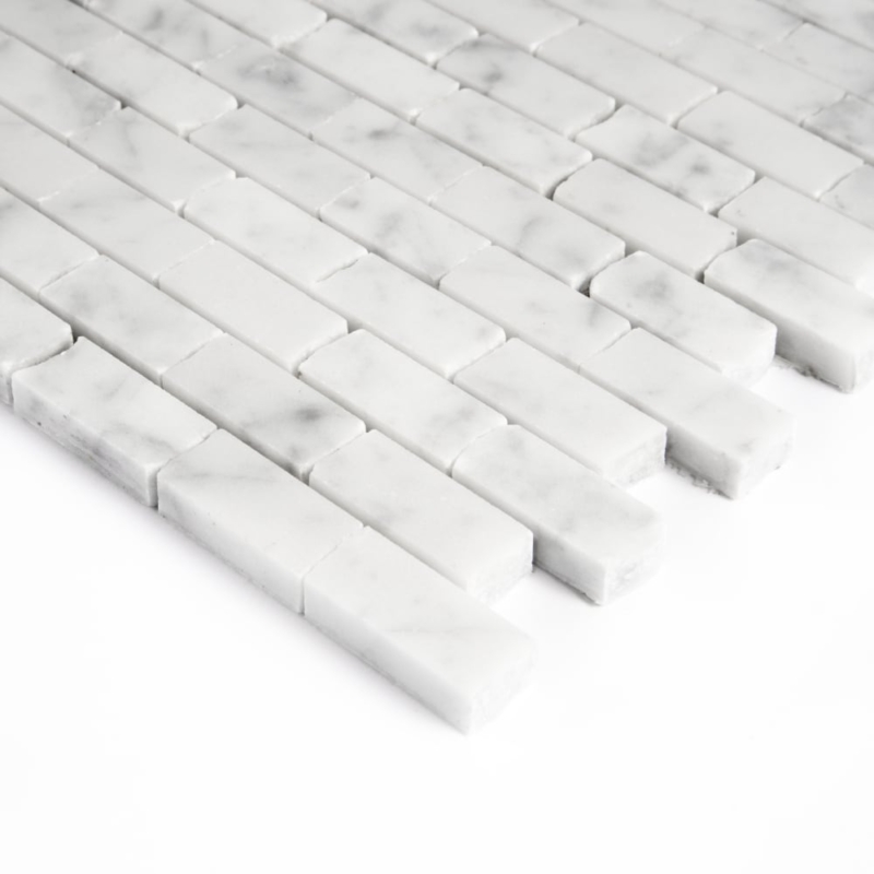 White Carrara Honed Broken Joint Marble Mosaics 11 3/4×12 (MS90873)