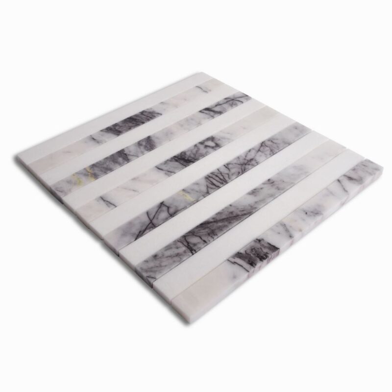 Lilac, Thassos Honed Mod Stripes Marble Mosaics 11 3/4×12 3/8 (MS90875)