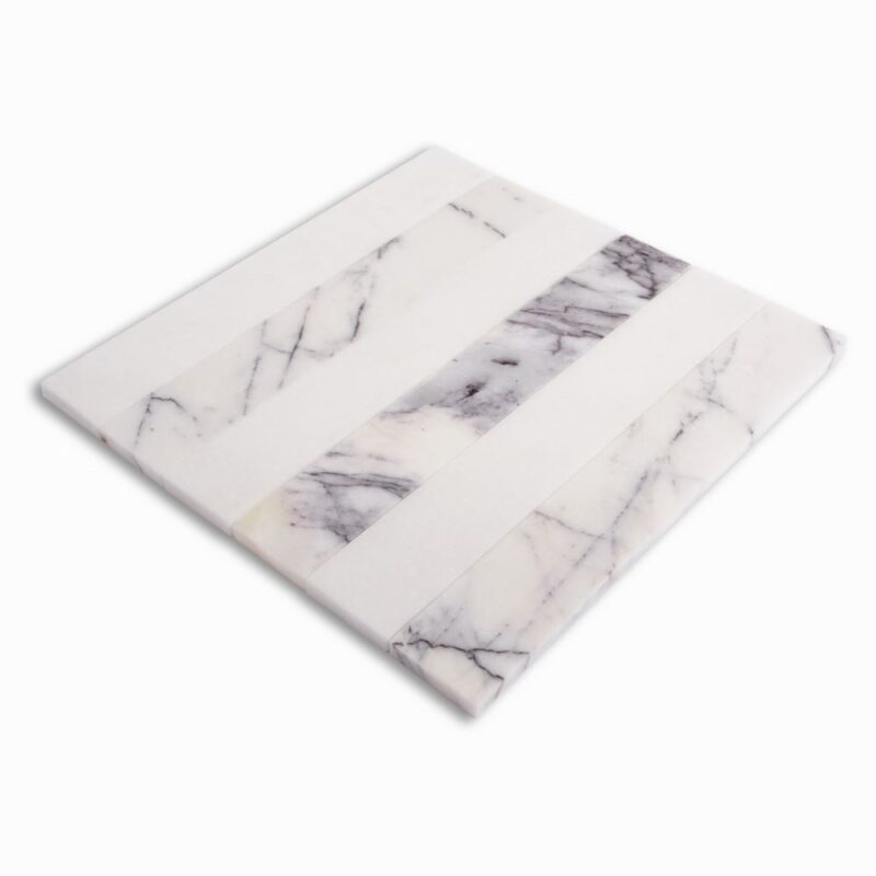 Lilac, Thassos Honed Mod Stripes Marble Mosaics 11 5/8×11 3/4 (MS90876)