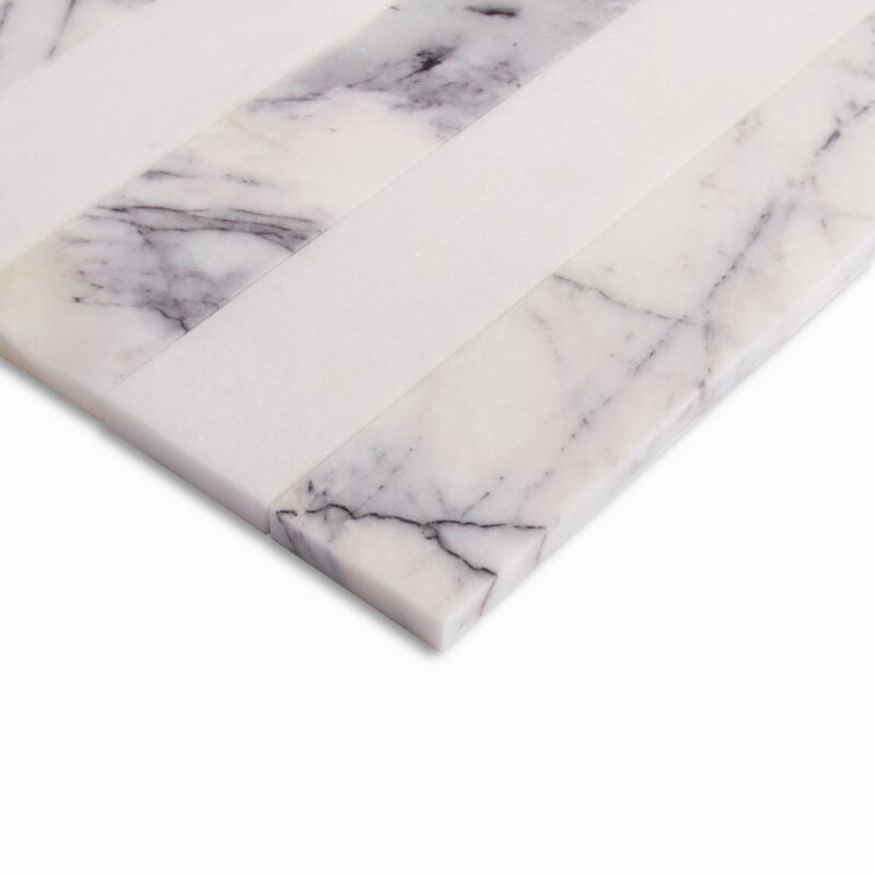 Lilac, Thassos Honed Mod Stripes Marble Mosaics 11 5/8×11 3/4 (MS90876)