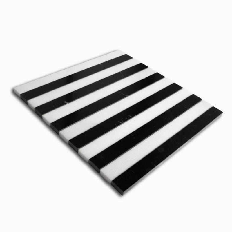 Black, Thassos Honed Mod Stripes Marble Mosaics 11 3/4×12 3/8 (MS90878)