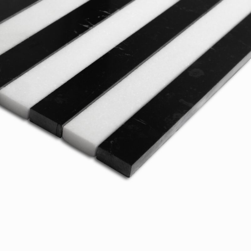 Black, Thassos Honed Mod Stripes Marble Mosaics 11 3/4×12 3/8 (MS90878)