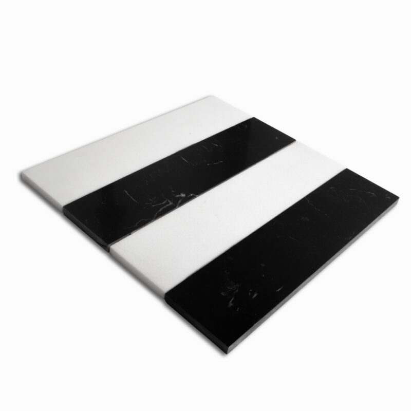 Black, Thassos Honed Mod Stripes Marble Mosaics 11 5/8×11 3/4 (MS90880)